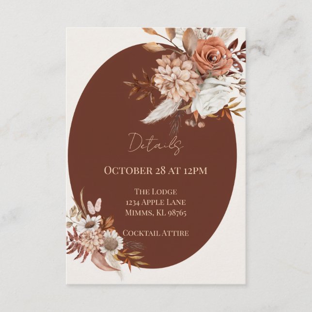 Boho Pampas Grass Details Card – Neutral Event Tilläggskort (Framsida)