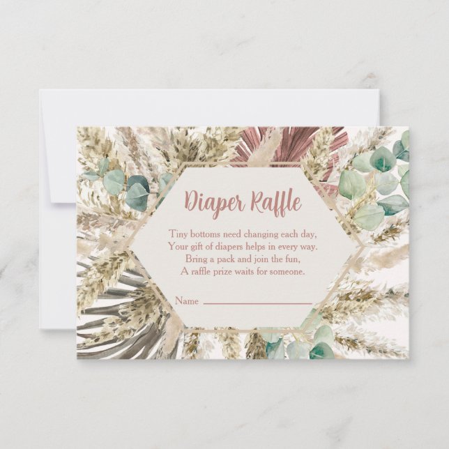 Boho Pampas Grass Diaper Raffle Card | Neutral Tack Kort (Framsida)