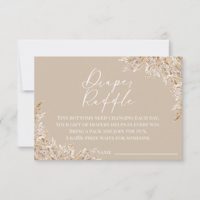 Boho Pampas Grass Diaper Raffle Card | Neutral Tack Kort (Framsida)