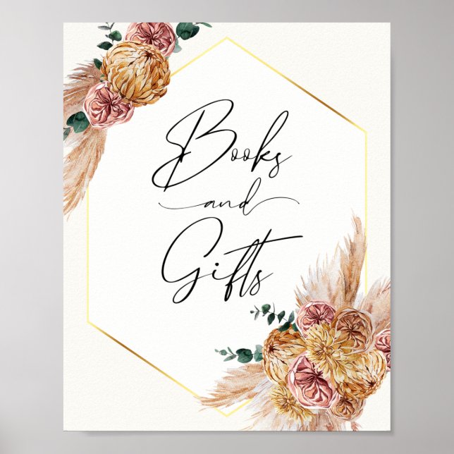 Boho Pampas Grass Dried Bouquet Bokar och Gifts Po Poster (Framsidan)