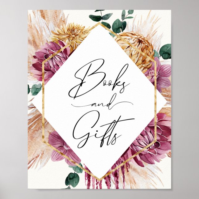 Boho Pampas Grass Dried Bouquet Bokar och Gifts Poster (Framsidan)