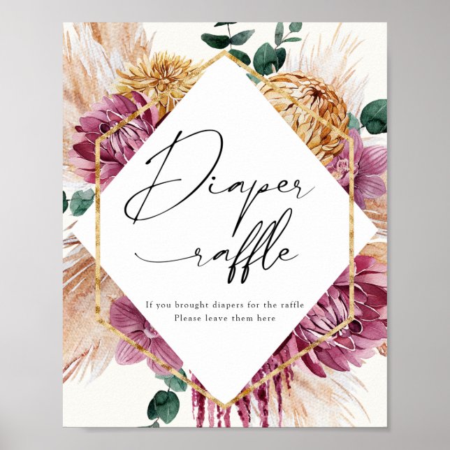 Boho Pampas Grass Dried Bouquet Diaper Raffle Poster (Framsidan)