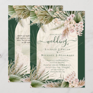 BOHO Pampas Grass Emerald Grönt bröllopsinbjudan Inbjudningar