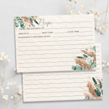 Boho Pampas Grass Eucalyptus Beige Recept Card