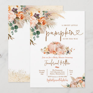 Boho Pampas Grass Fall Blommigt Pumpkin Baby Showe Inbjudningar
