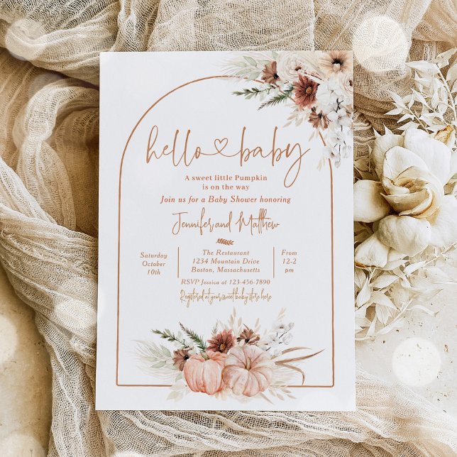 Boho Pampas Grass Fall Blommigt Pumpkin Baby Showe Inbjudningar (Skapare uppladdad)