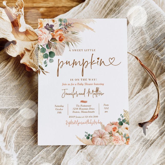 Boho Pampas Grass Fall Blommigt Pumpkin Baby Showe Inbjudningar (Skapare uppladdad)