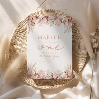 Boho Pampas Grass First Födelsedagsfest inbjudan