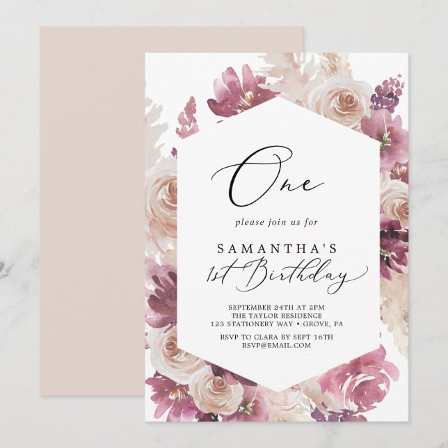 Boho Pampas Grass First Födelsedagsfest Inbjudningar (Fram/baksida)