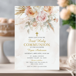 Boho Pampas Grass First Heliga Communion Inbjudningar