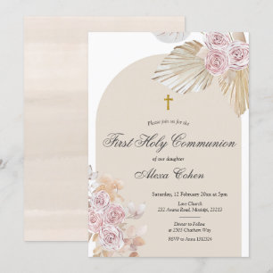 Boho Pampas Grass First Heliga Communion Inbjudningar