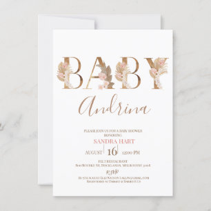 Boho Pampas Grass Flicka Namn Baby Shower Inbjudningar