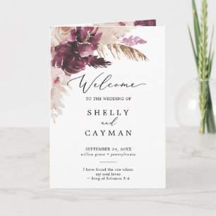 Boho Pampas Grass Foldad Bröllop Program