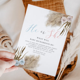 Boho Pampas Grass Gender Reveal bjudande Inbjudningar