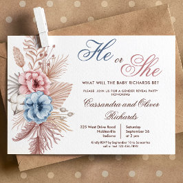 Boho Pampas Grass Gender Reveal Inbjudningar