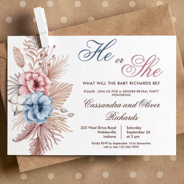 Boho Pampas Grass Gender Reveal Inbjudningar (Skapare uppladdad)