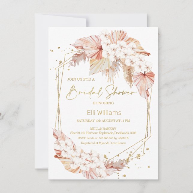 Boho Pampas Grass Geometric Möhippa Invitati Inbjudningar (Framsida)