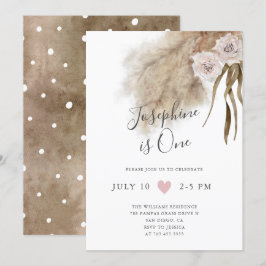 Boho Pampas Grass Girl 1st Birthday Party Inbjudningar