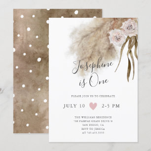 Boho Pampas Grass Girl 1st Birthday Party Inbjudningar