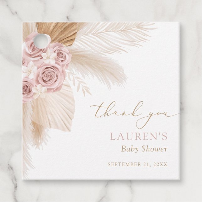 Boho Pampas Grass Girl Baby Shower Gåvor Etiketter (Framsida)