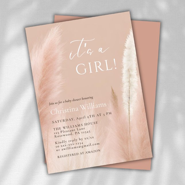 Boho Pampas Grass Girl Baby Shower Inbjudningar (Skapare uppladdad)