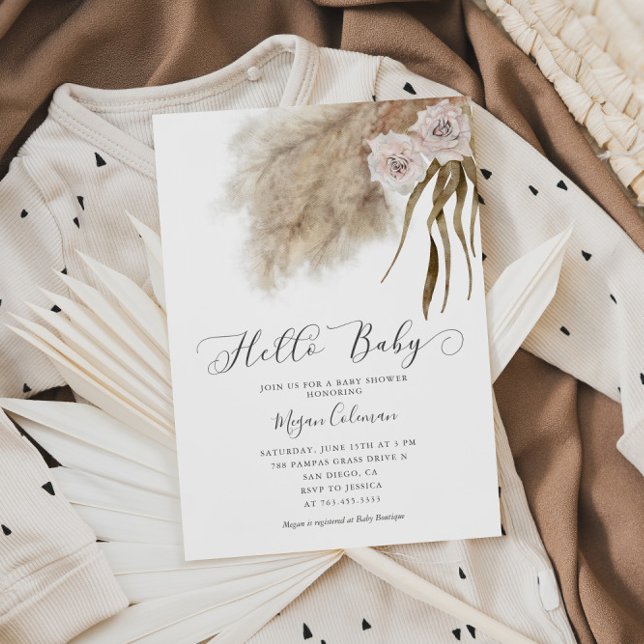 Boho Pampas Grass Girl Baby Shower Inbjudningar (Skapare uppladdad)