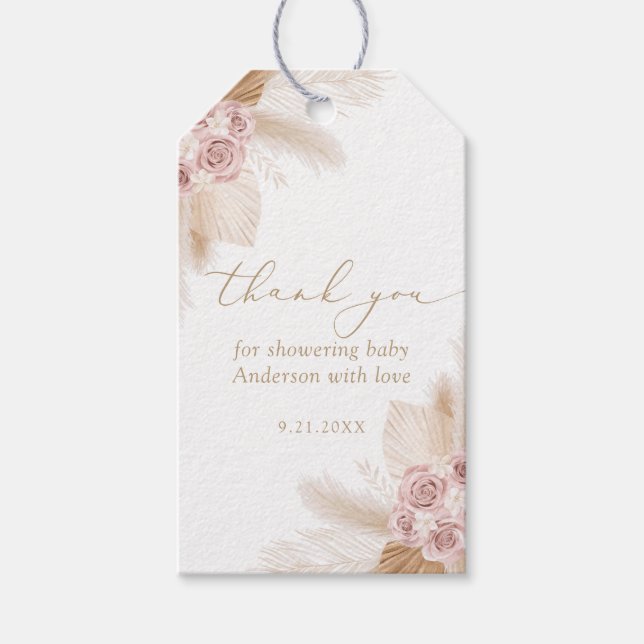 Boho Pampas Grass Girl Baby Shower Presentetikett (Framsidan)