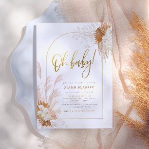 Boho Pampas Grass Guld Blommigt Arch Baby Shower Inbjudningar