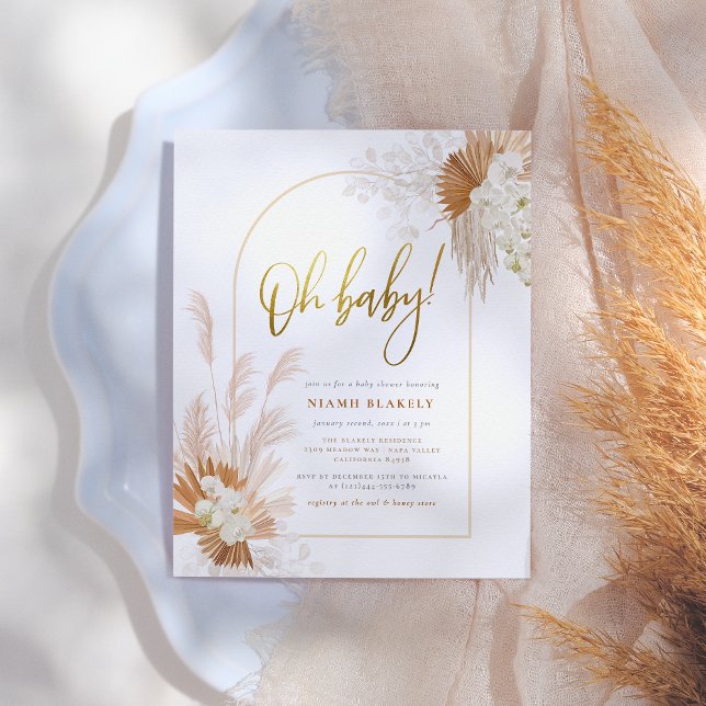 Boho Pampas Grass Guld Botanical Arch Baby Shower Vykort (Skapare uppladdad)