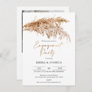 Boho Pampas Grass Guld Calligraphy Förlovning Inbjudningar