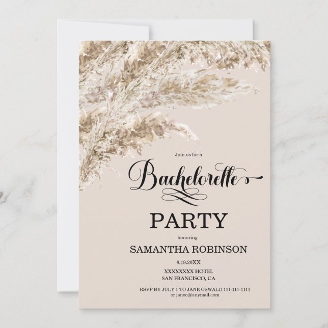 Boho Pampas Grass Helg Bachelorette Inbjudningar (Framsida)