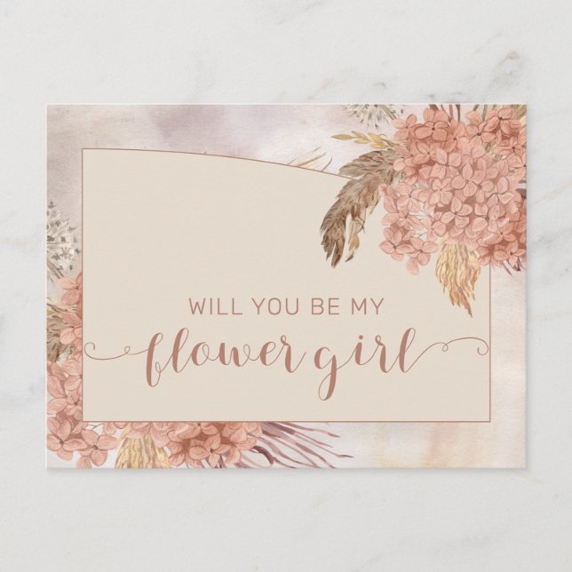 Boho Pampas Grass |Hydrangea Flower Girl-begäran Inbjudan Vykort (Framsida)