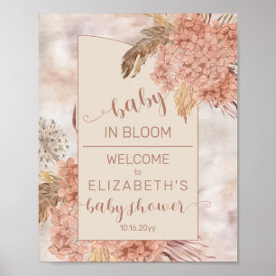 Boho Pampas Grass   Hydrangeas Baby Shower Välkomm Poster