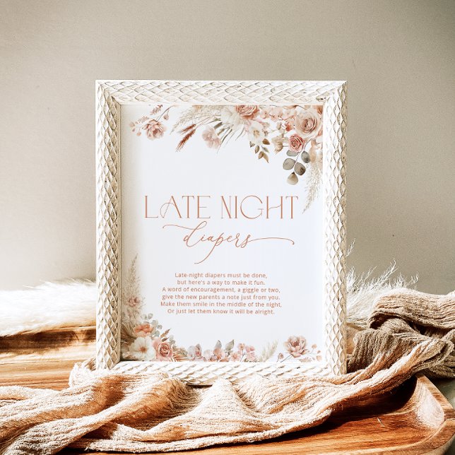 Boho Pampas Grass Late Night Diaper Game Poster (Skapare uppladdad)