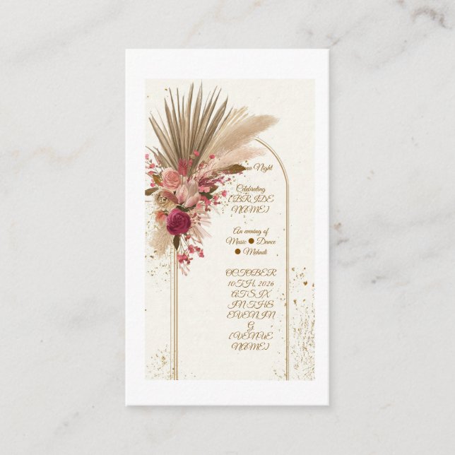 Boho Pampas Grass Mehndi Natt Inbjudan Mall (Framsida)
