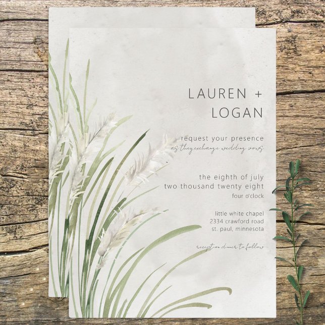 Boho Pampas Grass Minimal Modern Wedding Invite Inbjudningar (Skapare uppladdad)