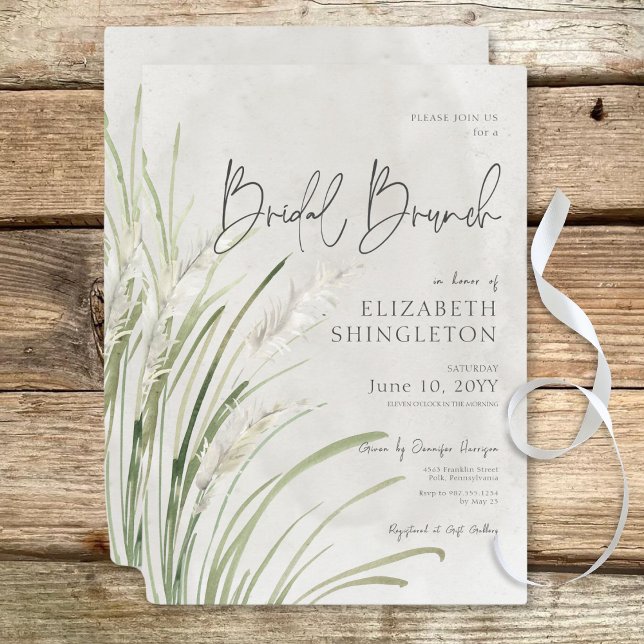 Boho Pampas Grass Minimal Möhippa Brunch Inbjudningar (Boho Pampas Grass Minimal Bridal Brunch Invitation)