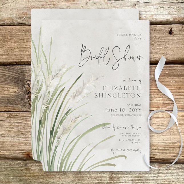 Boho Pampas Grass Minimal Möhippa Inbjudningar (Boho Pampas Grass Minimal Bridal Shower Invitation)