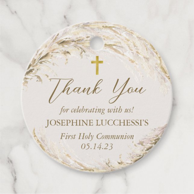 Boho Pampas Grass Modern Communion Gåvor Etiketter (Framsida)