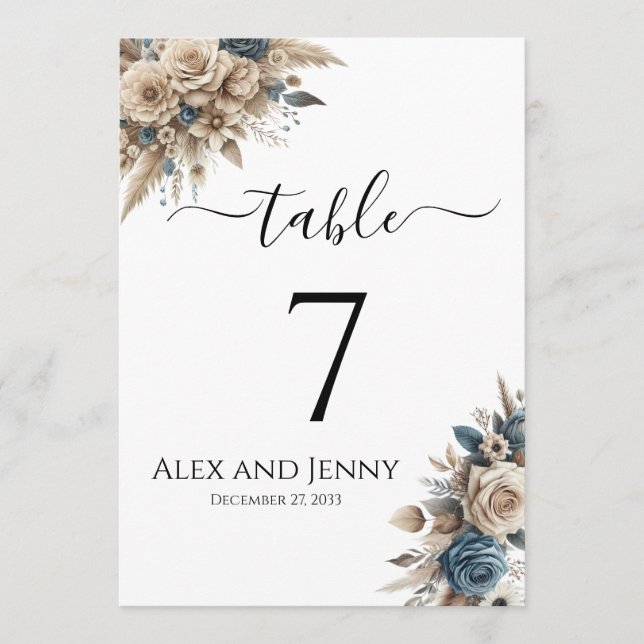 Boho Pampas Grass Modern Simple Chic Table Numbers Inbjudningar (Framsida)