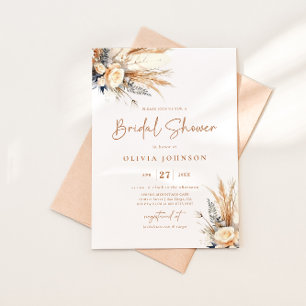 Boho Pampas Grass Möhippa Blommigt Inbjudan