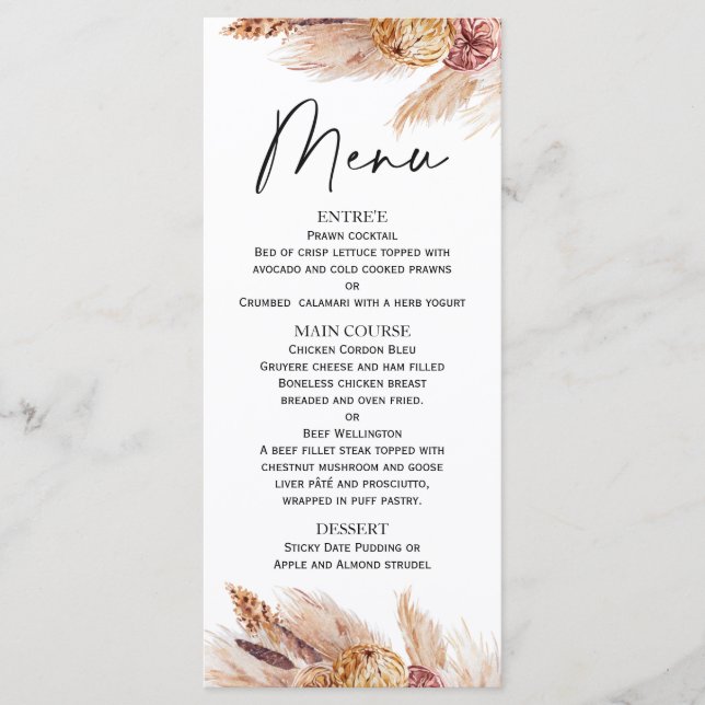 Boho Pampas Grass Möhippa Menu Meny (Framsida)