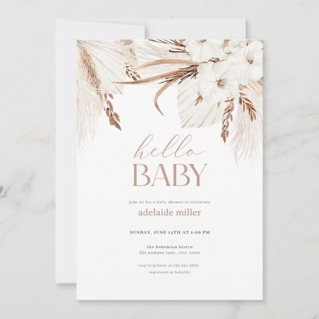 Boho Pampas Grass Neutralt Baby Shower-inbjudan Inbjudningar (Framsida)