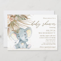 Boho Pampas Grass Neutralt Elephant Baby Shower