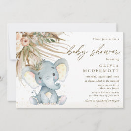 Boho Pampas Grass Neutralt Elephant Baby Shower Inbjudningar