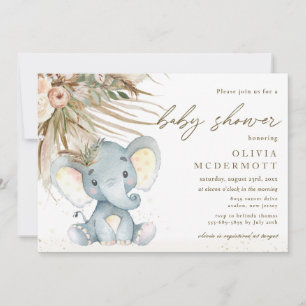 Boho Pampas Grass Neutralt Elephant Baby Shower Inbjudningar