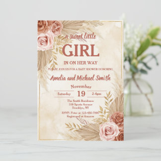 Boho Pampas Grass Oh Girl Baby Shower Inbjudningar