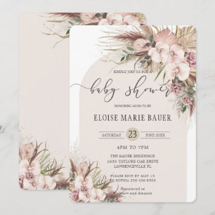 Boho Pampas Grass Orchid Blommigt Arch Baby Shower Inbjudningar