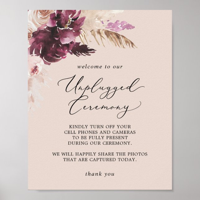 Boho Pampas Grass | Peach unplugged Ceremony-signa Poster (Framsidan)