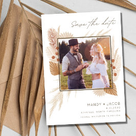 Boho Pampas Grass Photo Bröllop spara datum Datumet